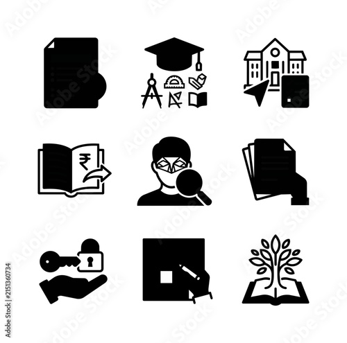 Education and finance icons representing learning concepts and security