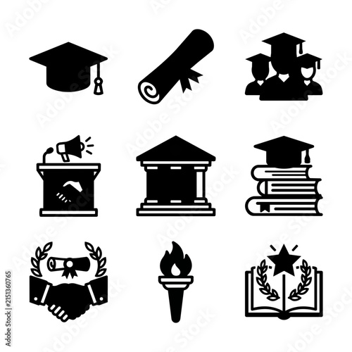 Education graduation achievement symbols set