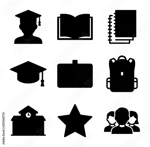 Education icons graduation book school backpack star people symbols