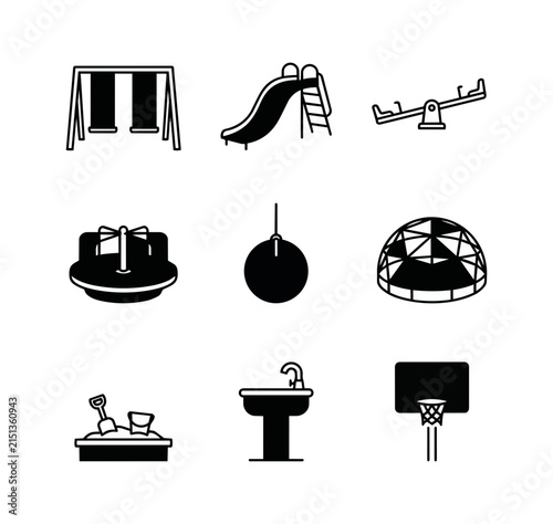 Playground equipment icons simple illustration