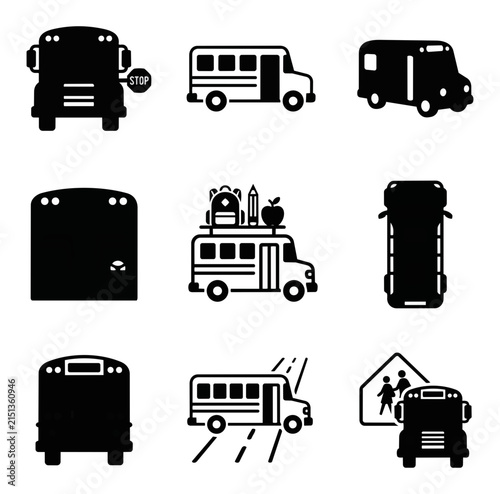 School bus icons and illustrations collection