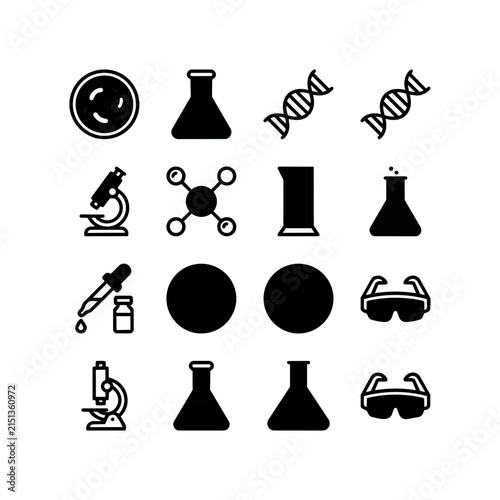 Science laboratory equipment and genetic symbols abstract icons