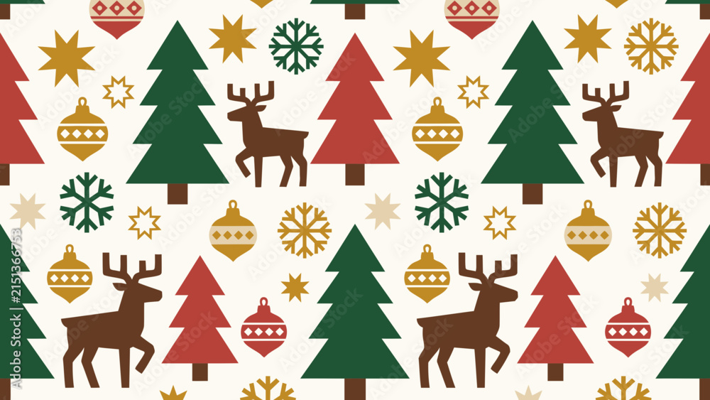 Obraz premium Seamless Christmas pattern with deer trees and snowflakes