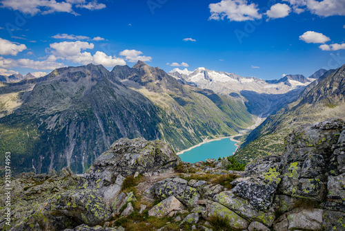 Photography Alpine landscape featuring Schlegeis reservoir and glaciated mountains