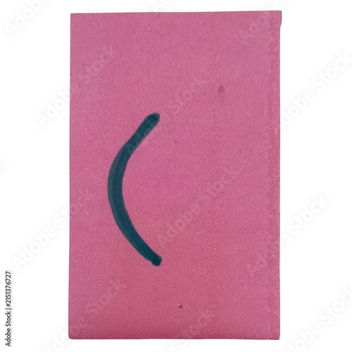 Obraz na płótnie Dark blue parenthesis symbol drawn on a rectangular pink paper note isolated on
