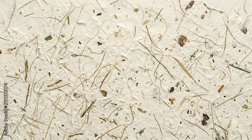 Small green leaves and dry brown twigs scattered on a light gray surface