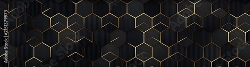 Elegant Black and Gold Hexagon Geometric Pattern Background