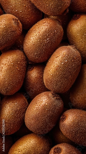 Fresh Brown Kiwi Fruits with Fuzzy Skin Texture
