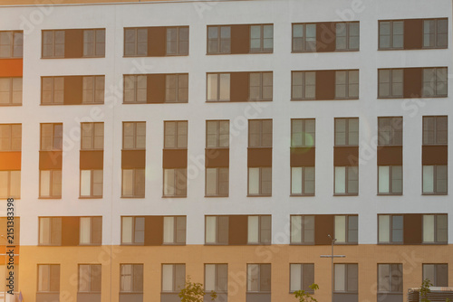 Modern building facade architectural pattern with windows and copy space