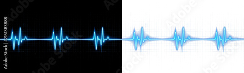 Obraz na plátne Luminous blue ECG heart rate pulse waveform element for medical, health technology, and science designs PNG format isolated on transparent background overlay