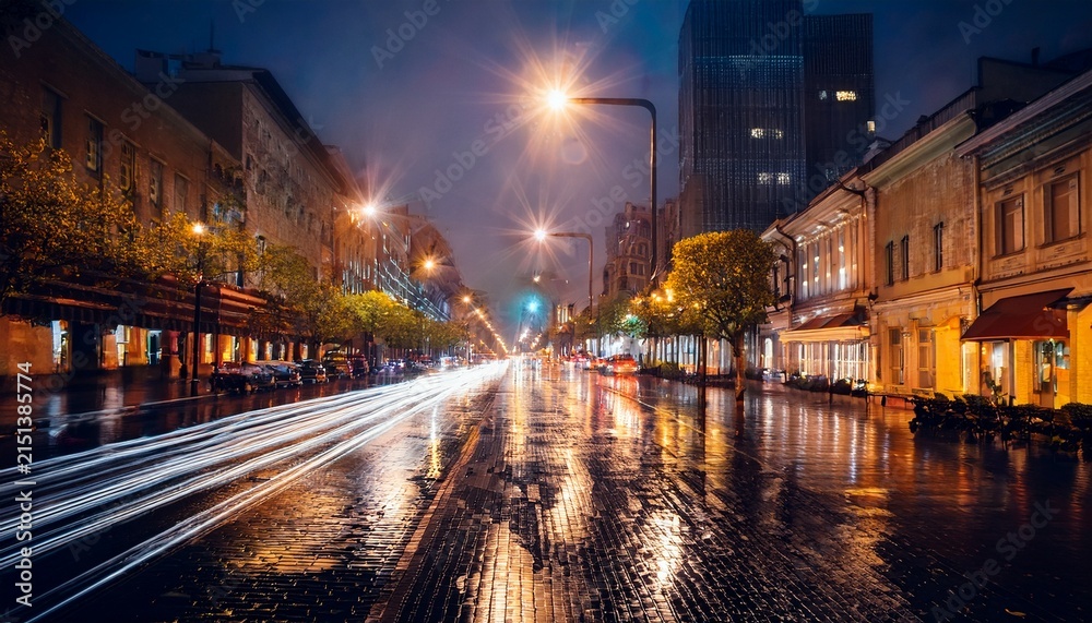 Obraz premium city street on rainy night