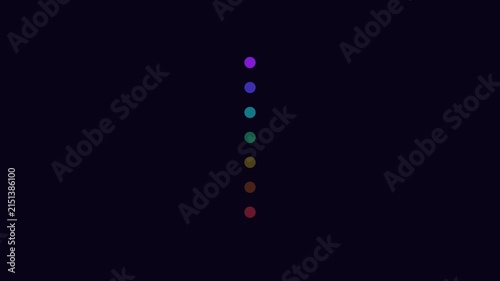 Minimalist rainbow dots vertical alignment motion on dark animation 4k background