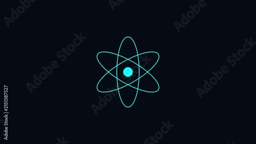 Neon atom symbol spinning animation, glowing science on dark 4k background, for physics and, technology education