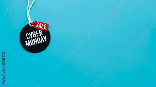 Cyber monday sale tag on bright blue background for retail shopping promotion