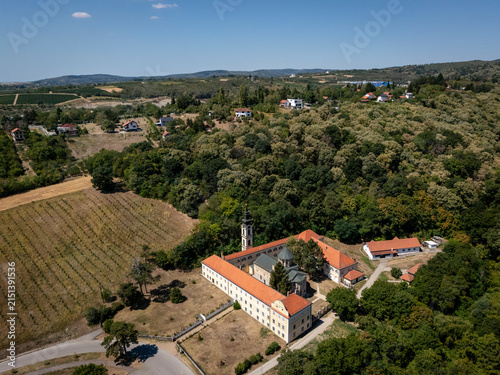 Aerial View of Novo Hopovo Monastery on Fruska Gora, Serbia