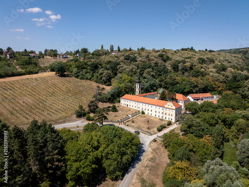 Obraz na płótnie Aerial View of Novo Hopovo Monastery on Fruska Gora, Serbia