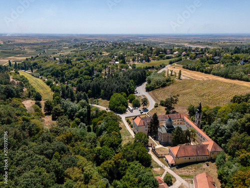 Aerial View of Novo Hopovo Monastery on Fruska Gora, Serbia