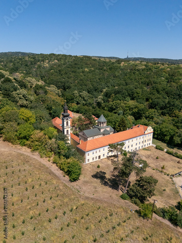 Aerial View of Novo Hopovo Monastery on Fruska Gora, Serbia