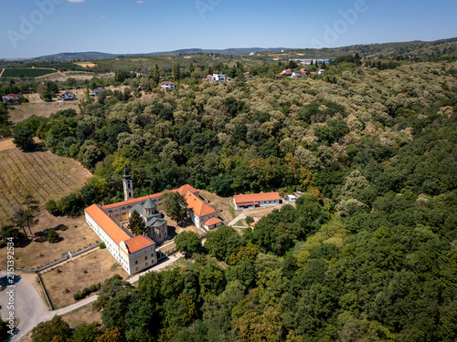 Aerial View of Novo Hopovo Monastery on Fruska Gora, Serbia
