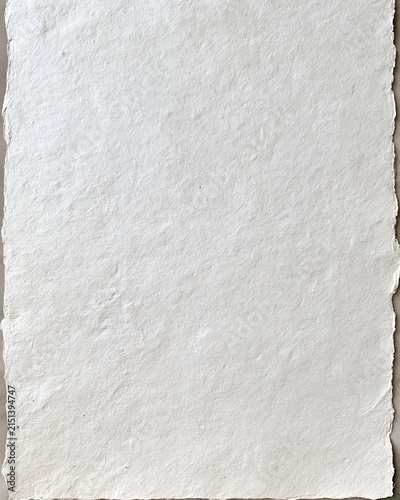 Textured white handmade paper sheet with torn uneven edges for design