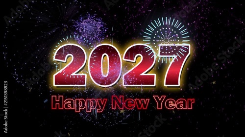 2027 New Year Celebration with Glowing Fire Numbers and Festive