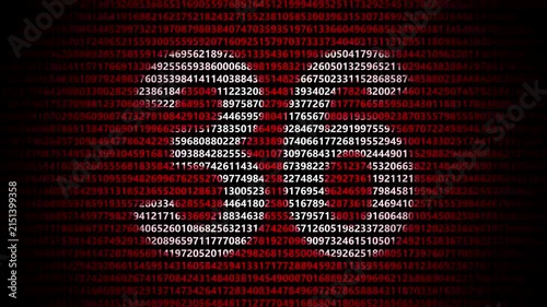 Abstract digital background featuring a 36 number shape formed by bright white numbers against a flowing red numerical stream alphabet data code technology math