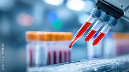 Immunohistochemistry slide transport by automated arm crisp focus on slide surface and reagent interaction blurred background highlighting lab environment.