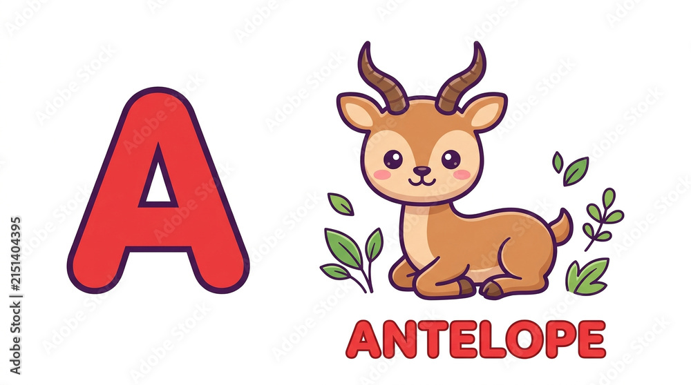 Fototapeta premium Cute Alphabet Letter A With Antelope Illustration