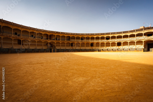 Quadro su tela View from the floor inside the ring of the silent, empty bullfight arena in Ronda, Spain