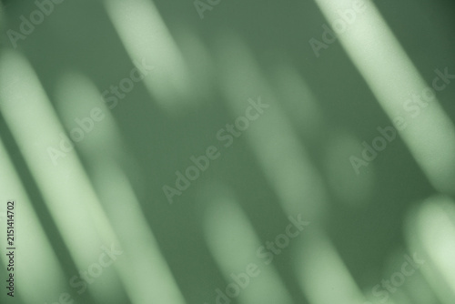 Abstract green background with soft diagonal sunlight shadows, minimalist natural light texture and copy space