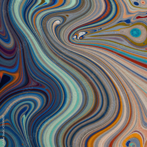 Futurist Marble Arabic. High-Resolution Photograph Of A Marble Ink Abstract Art Painting On High Quality Textured Paper, Showcasing An Original Artwork And Smooth Marbling Pattern