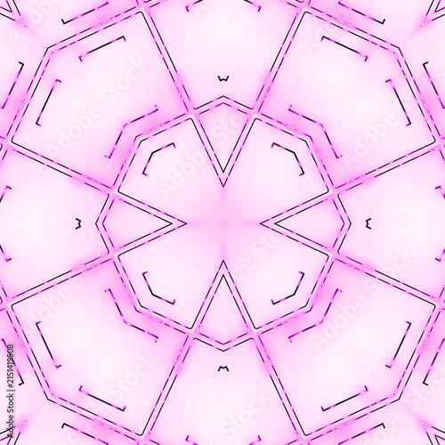 Fotografie 8K Neon pink glowing kaleidoscopic geometric mandala abstract overlay transparen