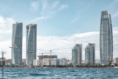 Modern skyline of Limassol rising above the Mediterranean sea. Cyprus
