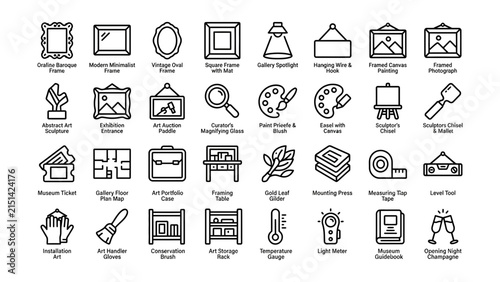 Принти на полотні Collection of Art Gallery and Framing Tools Icons with Transparent Backgrounds f