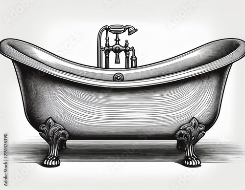 antique bathtub with claw feet black and white engraved style bathroom fixture