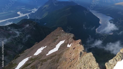 Majestic Aerial View of Mountain Peaks, River, and Lake in British Columbia, Canada
