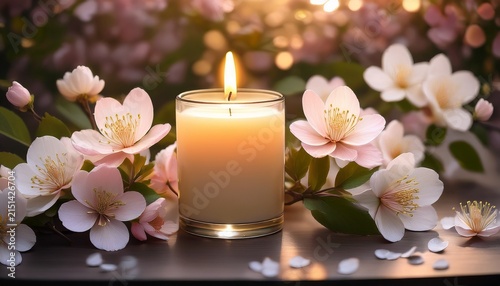 lit candle surrounded by blossoms remembrance peaceful scene sympathy card