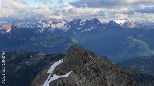 Majestic Snow-Capped Peaks and Lush Valleys of British Columbia, Canada Under a Cloudy Sky