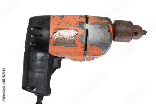 old electric drill, tool for drilling holes, used machine