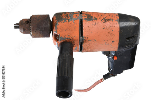 old electric drill, tool for drilling holes, used machine