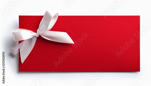 red card with white center and decorative ribbon on top isolated on white background