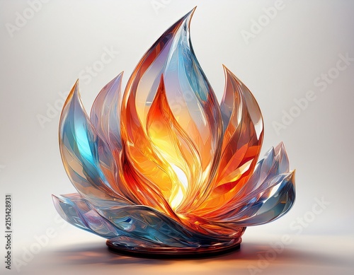 abstract crystal flame sculpture isolated on white background