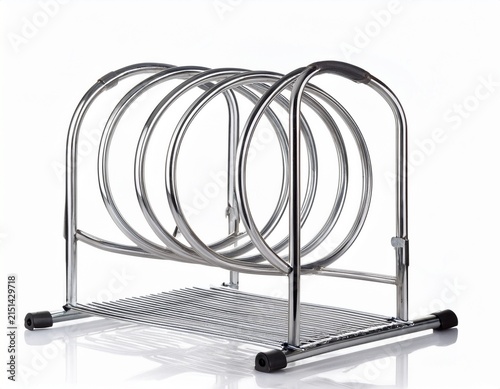 modern silver metal bicycle rack for multiple bikes isolated on white background
