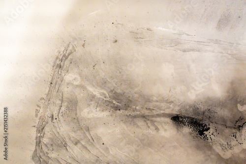 Heavily soiled white bathtub with thick black grime, stubborn stains and accumulated residue covering the surface. Neglected bathroom illustrates the need for intensive cleaning, deep sanitation