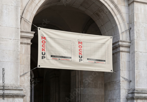 Fabric Banner Hanging from Architectural Entrance Mockup