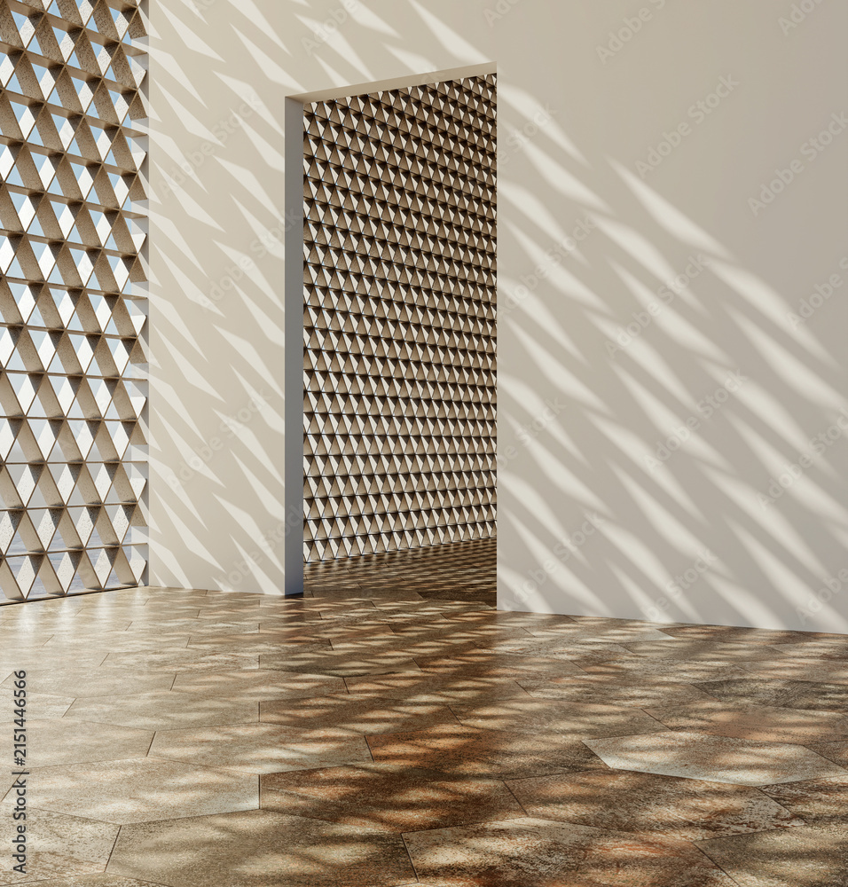 Fototapeta premium 3D render, illustration Fan Ventilation Large Luxury modern living room interior, brutalist architecture realistic lighting, Graphic Overlay wide angle, contemporary furniture, clean lines, minimal