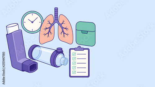 Asthma Medication Routine with Inhaler Spacer Clock and Checklist