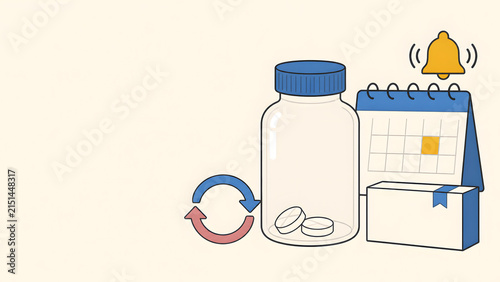 Prescription Refill Date Reminder with Medicine Bottle and Package