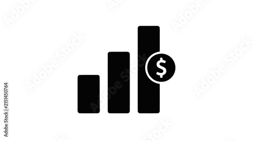 Vector illustration of bar chart with dollar sign icon, financial growth concept on a transparent background
