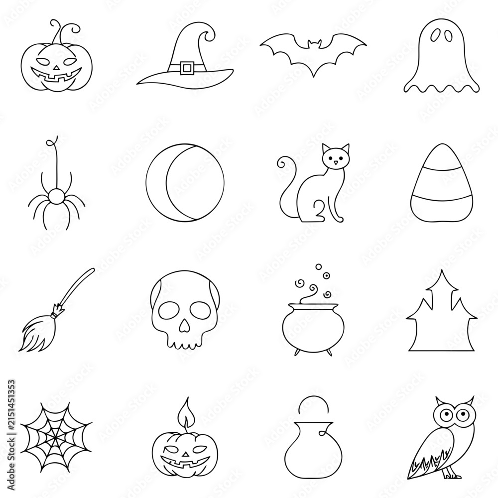 Fototapeta premium Halloween Continuous Line Art Icon Set, One Line Spooky Season Vector Icons